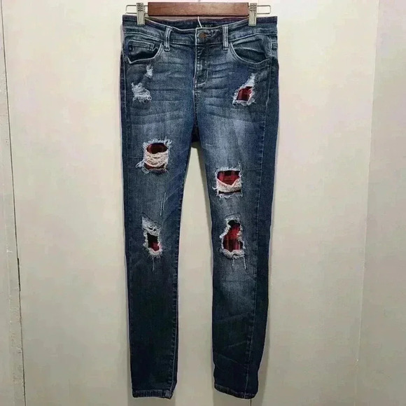 Judy Blue Distressed Buffalo Plaid Skinny Jeans Size‎ 9/29
